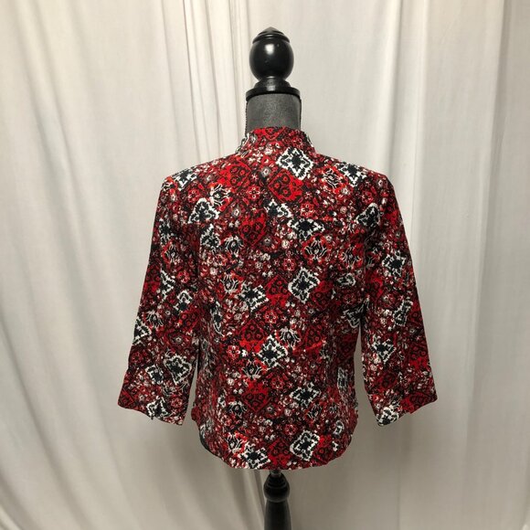 Christopher and Banks Jacket Womens Size Medium Floral Stretch Red Black Snaps - Picture 4 of 8